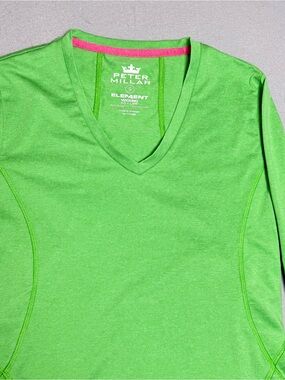 Peter Millar Women’s Elements Sweat Wicking V-Neck Top Small Long Sleeve Green